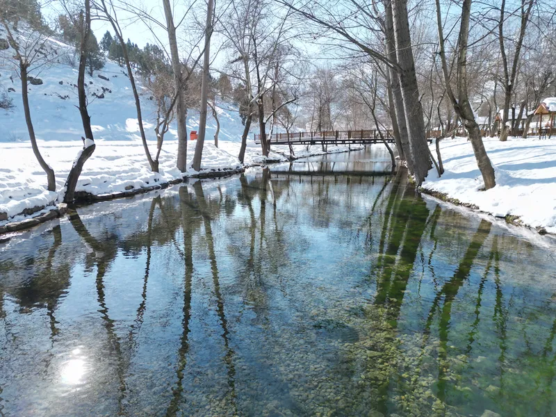 Kahramanmaraş'taki Yeşilgöz Gölü'nde kış manzarası havadan görüntülendi